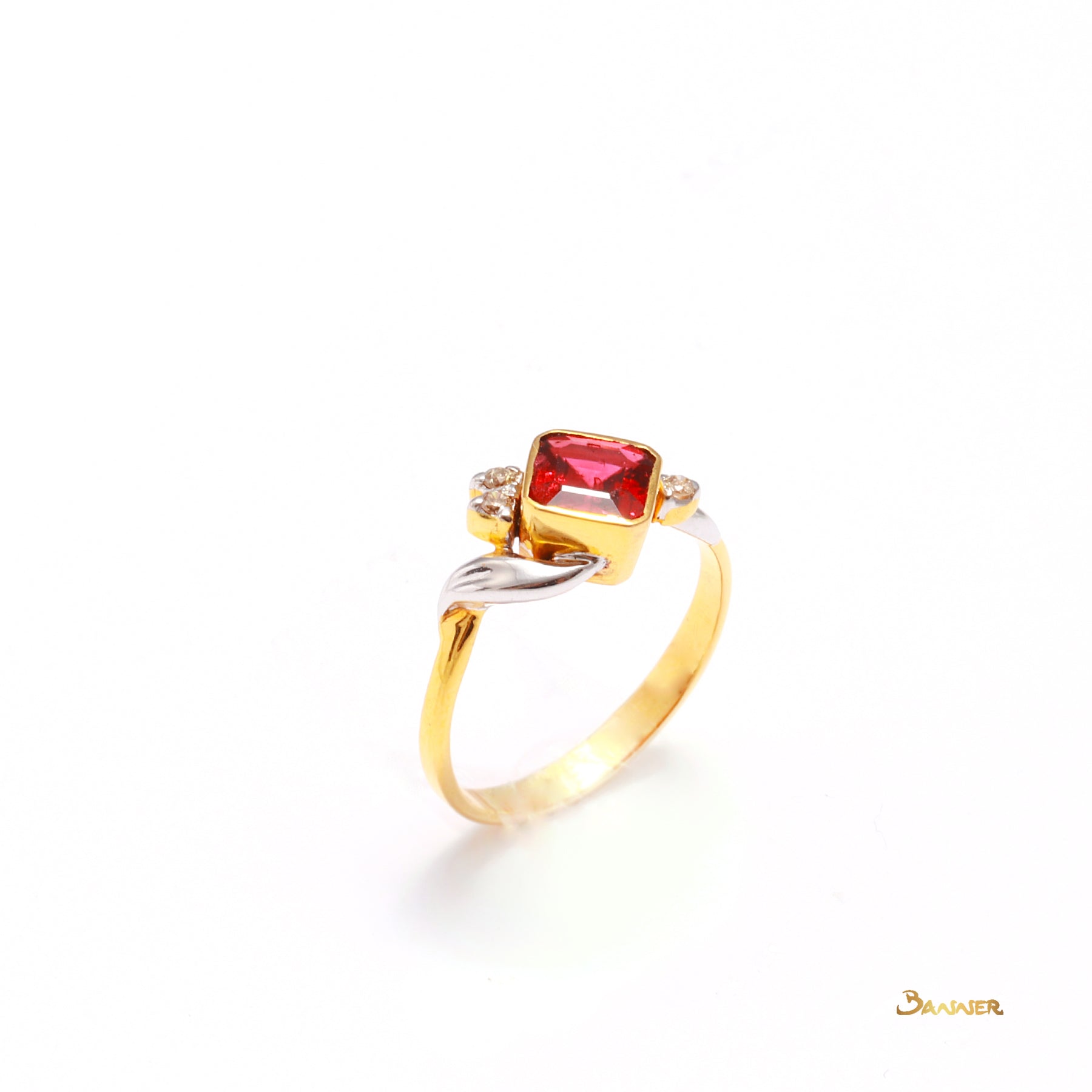 Emerald-cut Spinel and Diamond Ring