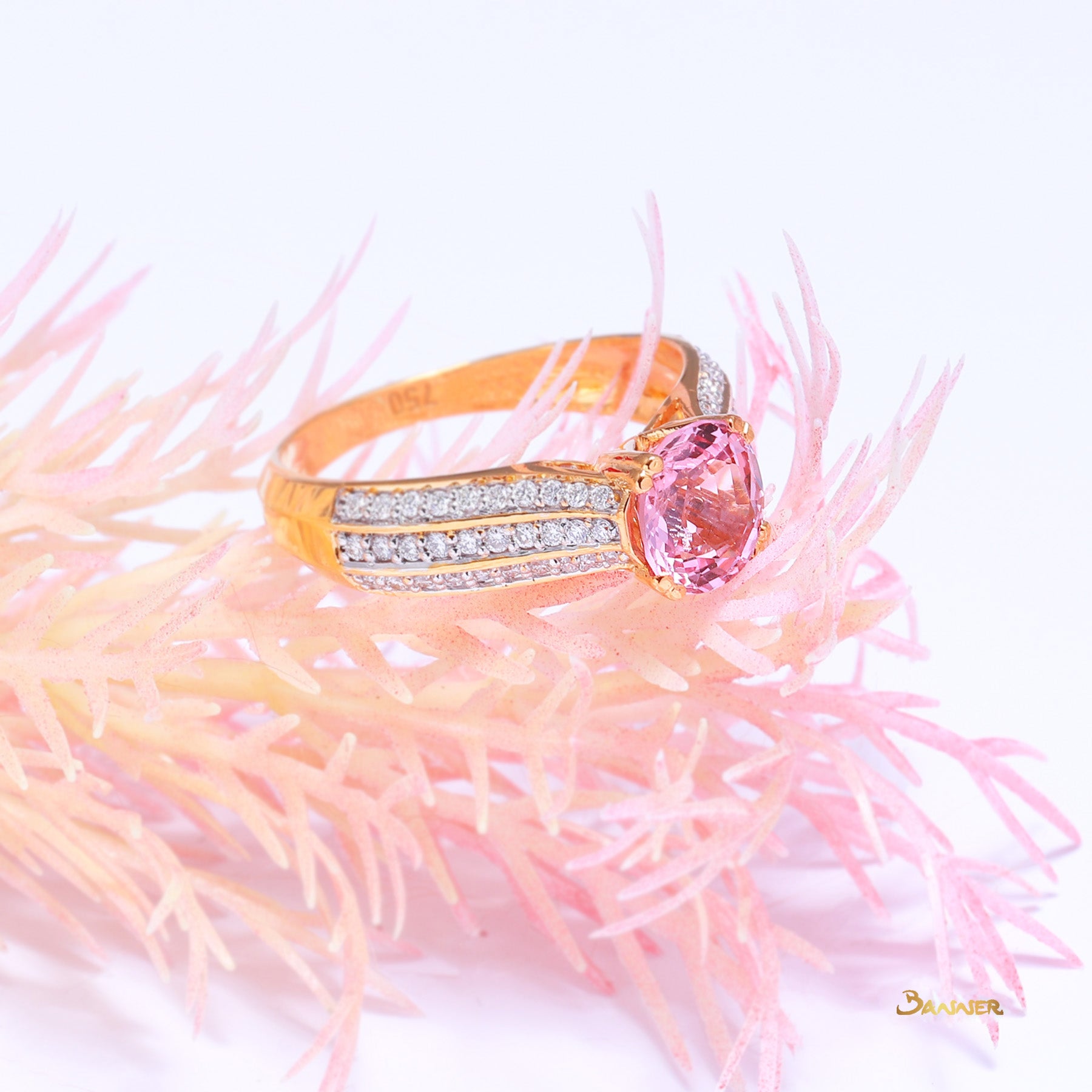 Pink Spinel and Diamond Channel Ring