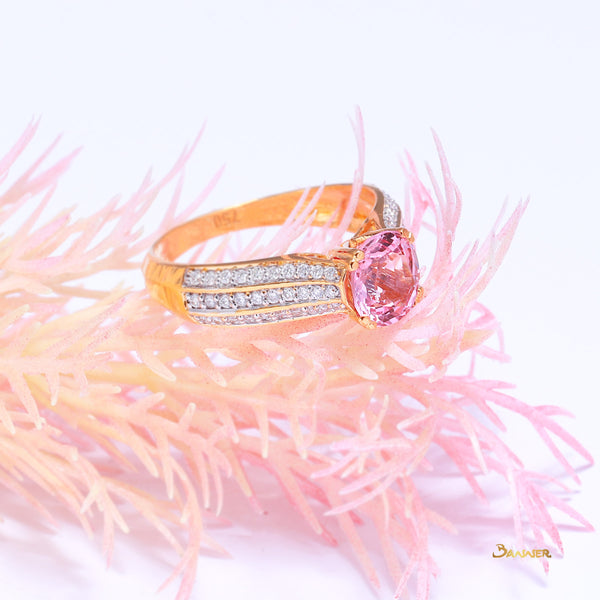 Pink Spinel and Diamond Channel Ring