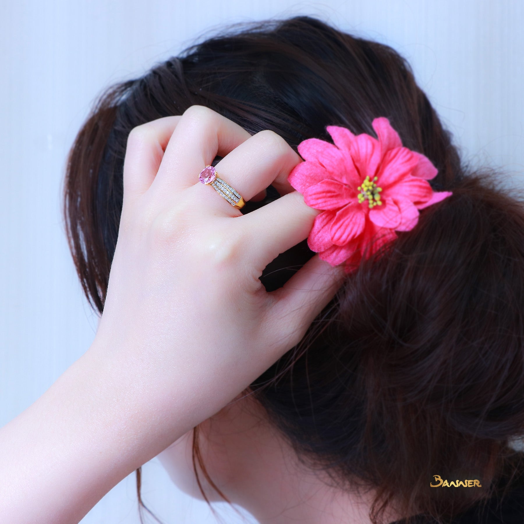 Pink Spinel and Diamond Channel Ring