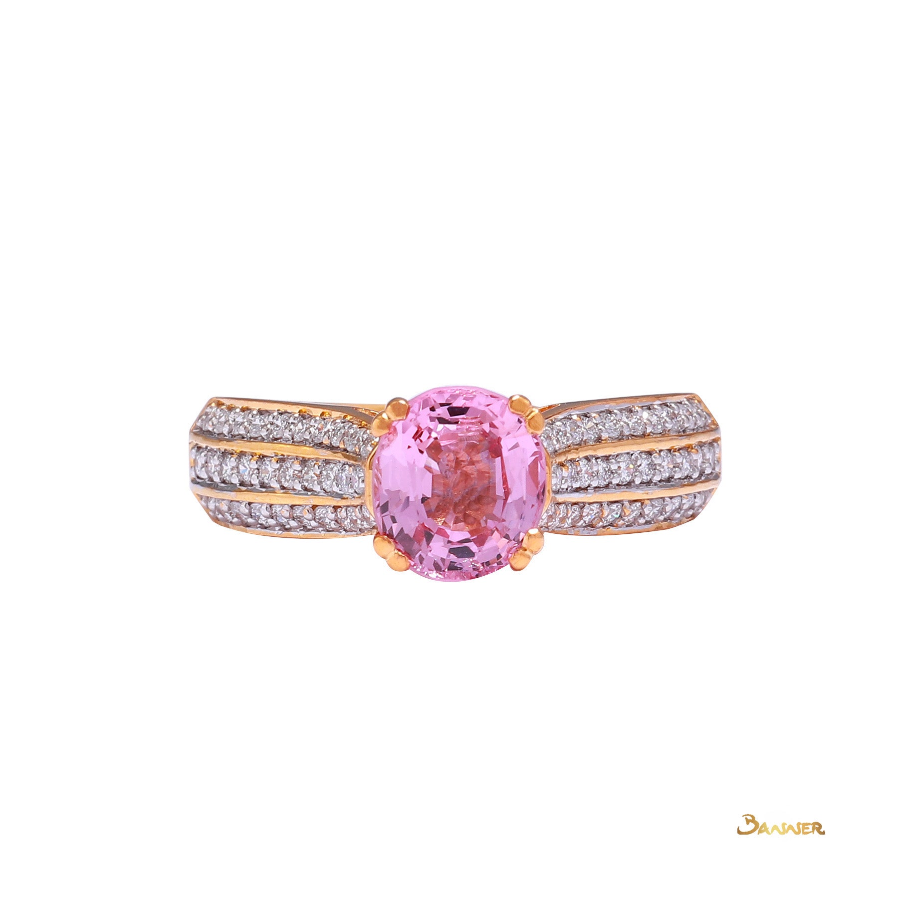 Pink Spinel and Diamond Channel Ring