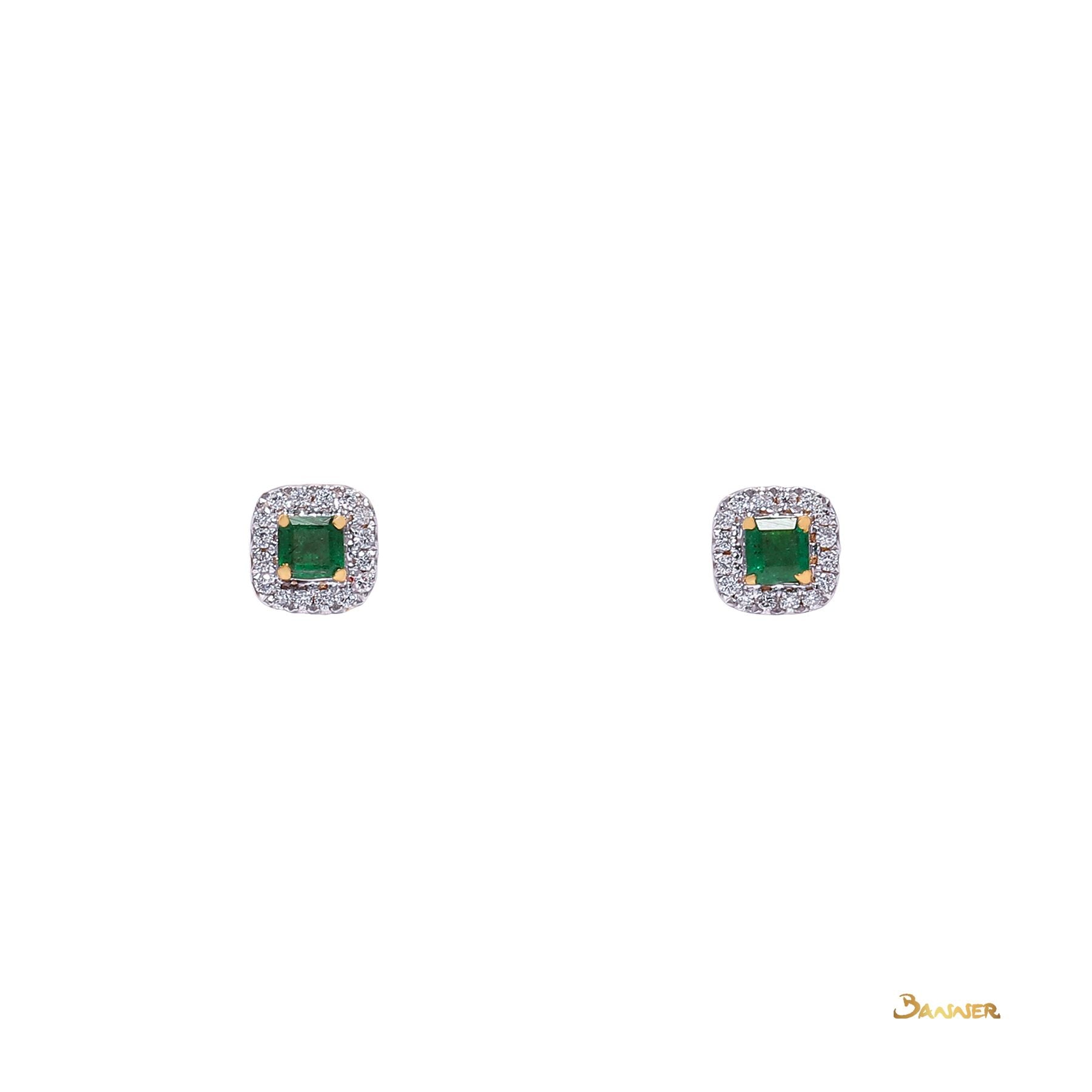 Emerald and Diamond Halo Earrings