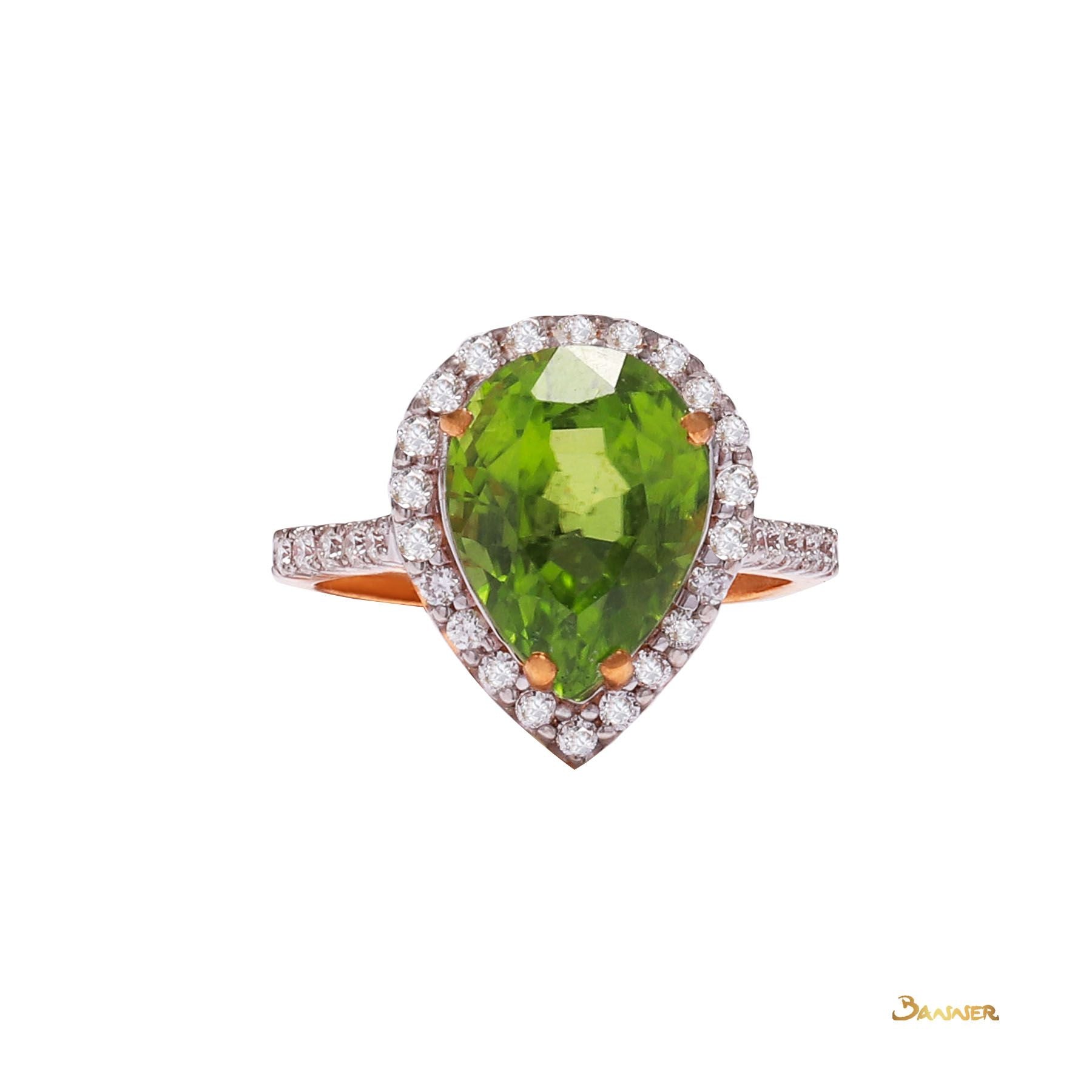 Peridot and Diamond Rain-drop Ring