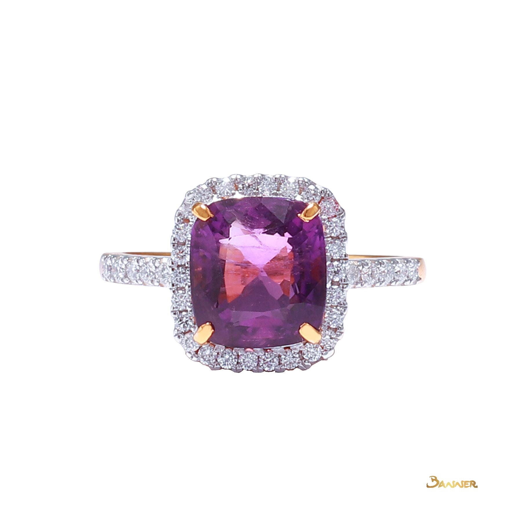 Amethyst and Diamond Halo Ring