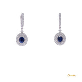 Sapphire and Diamond Double Halo Dangling Earrings
