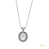 White Jade and Sapphire Double Halo Pendant