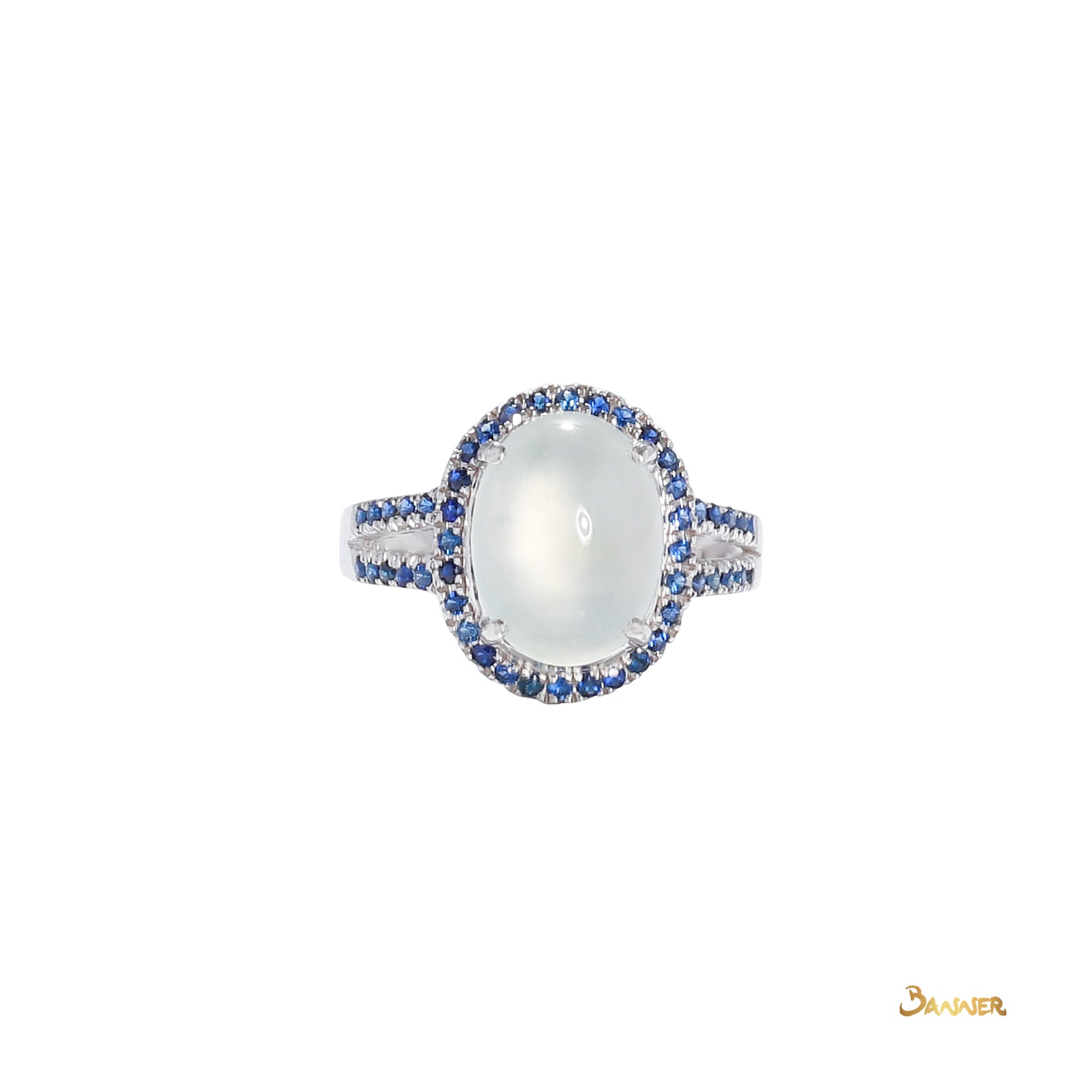 White Jade and Sapphire Halo Ring