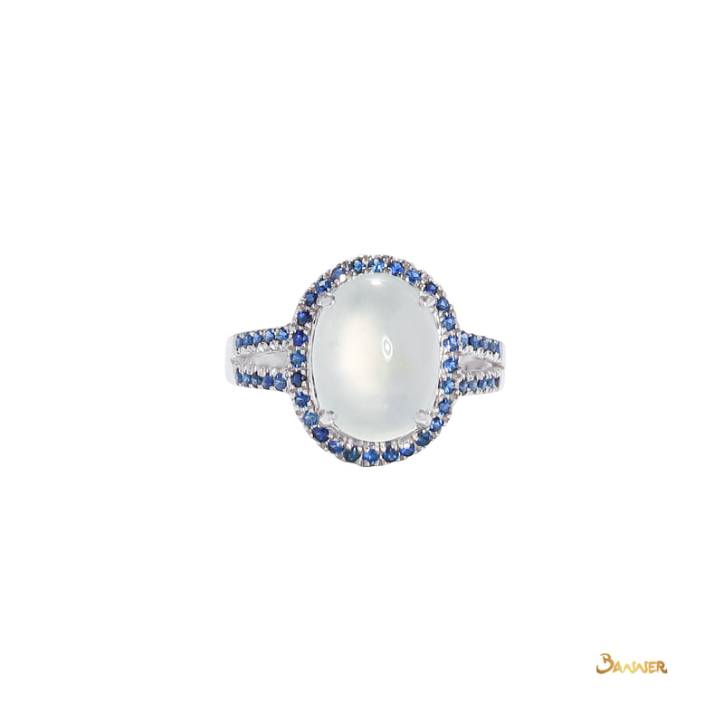 White Jade and Sapphire Halo Ring