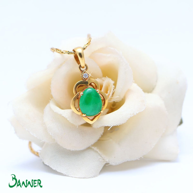 Jade and Diamond Floral Pendant