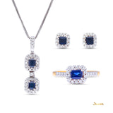 Emerald-cut Sapphire and Diamond Halo Set