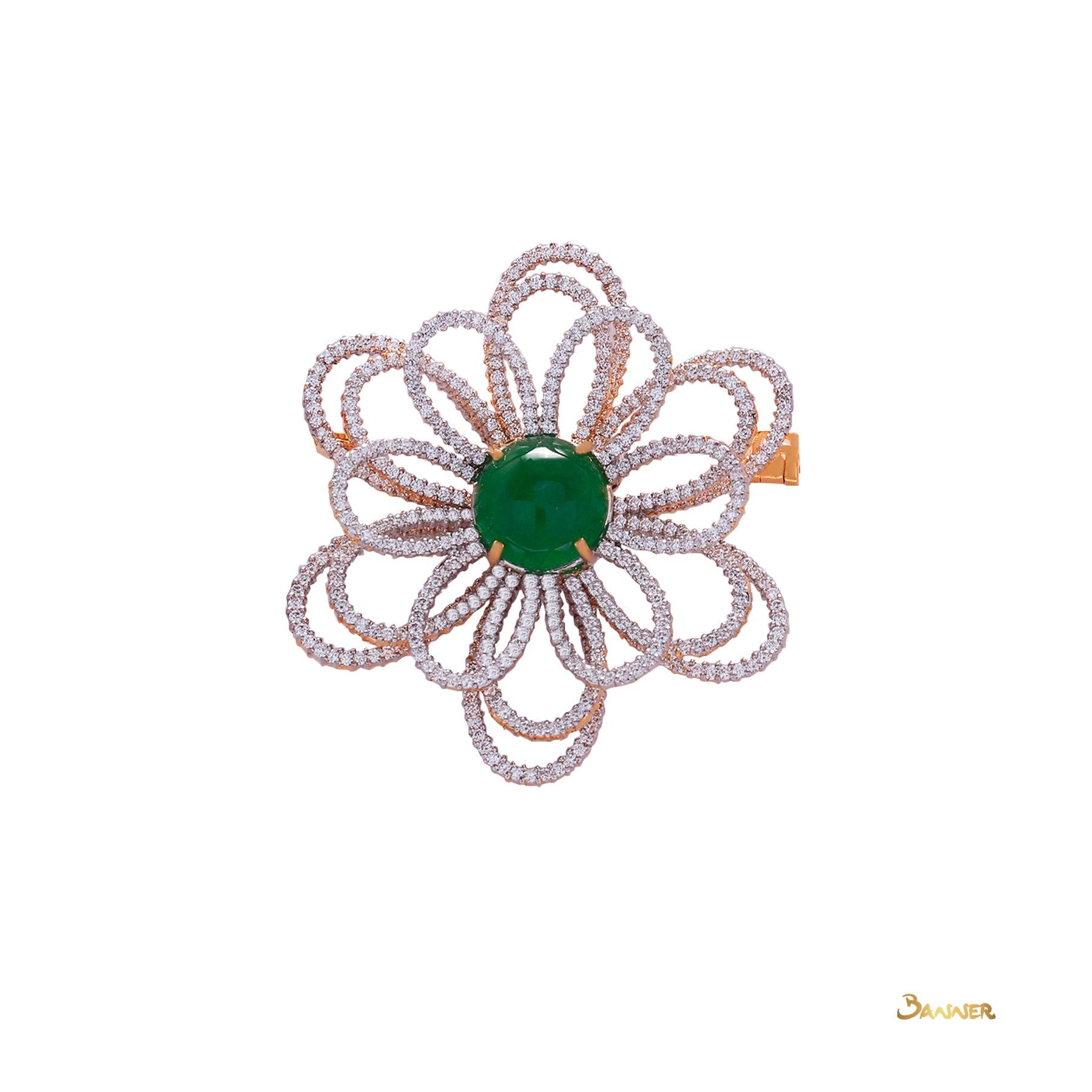 Jade and Diamond Floral Brooch