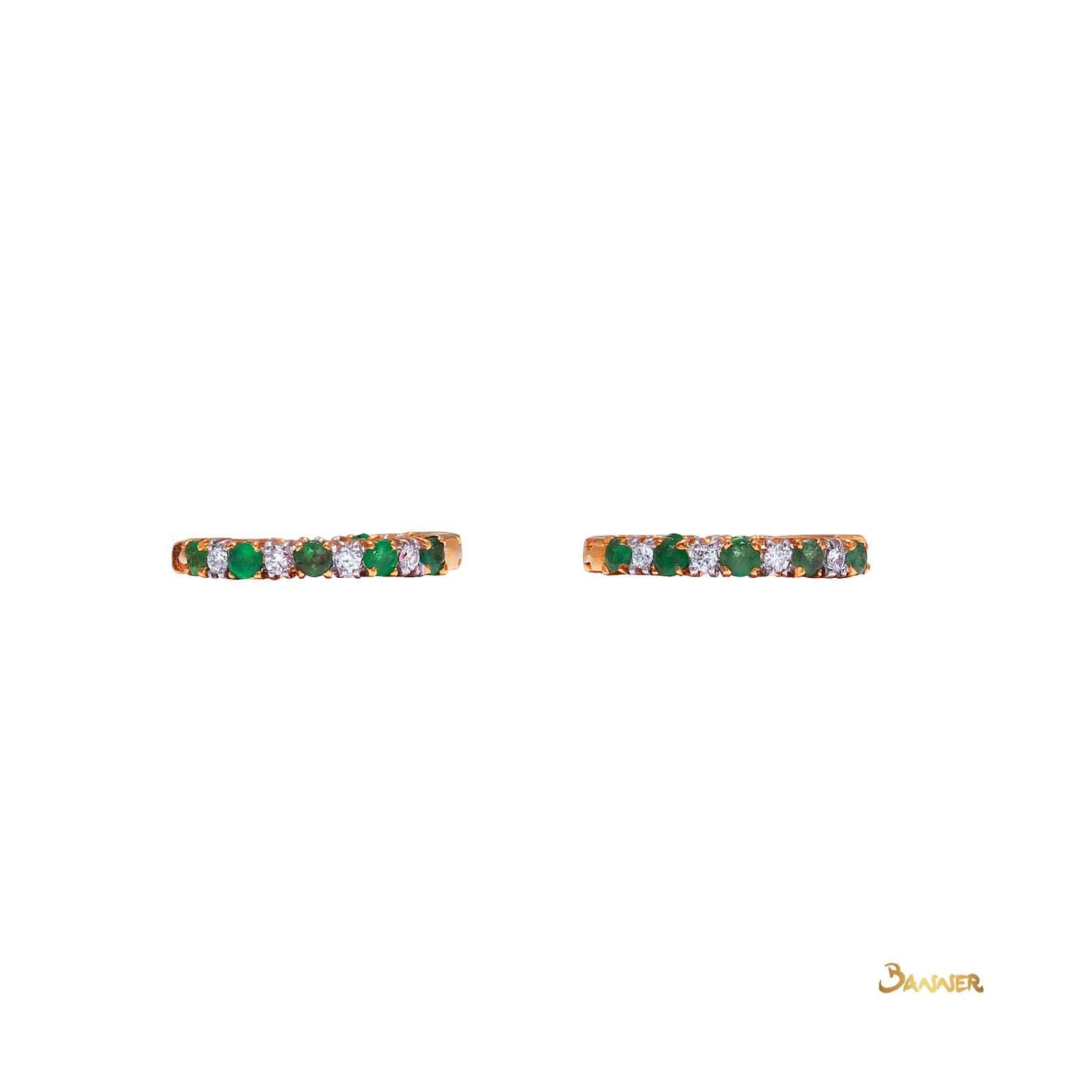 Emerald and Diamond Huggie Earrings (Medium)