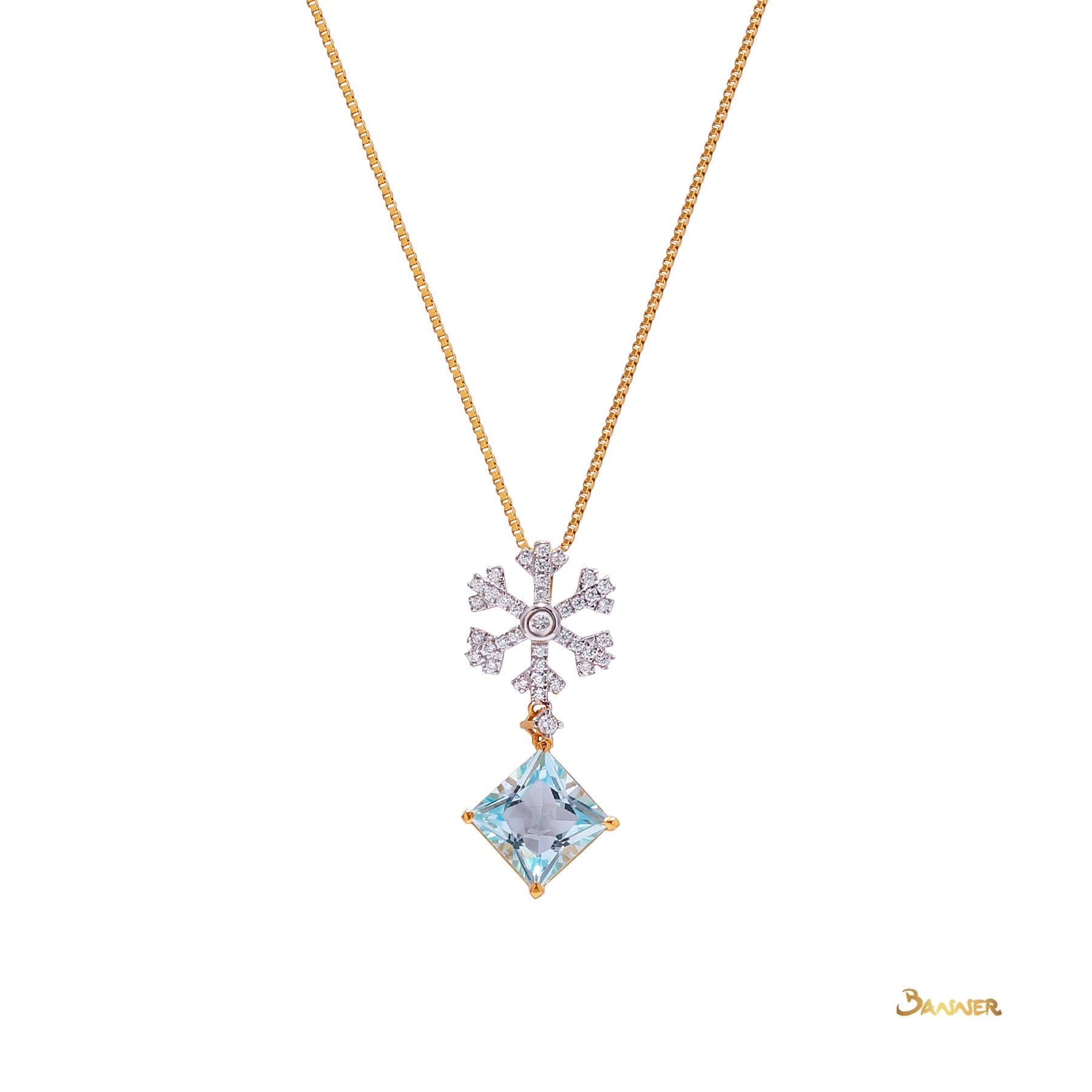 Blue Topaz and Diamond Snowflake Pendant