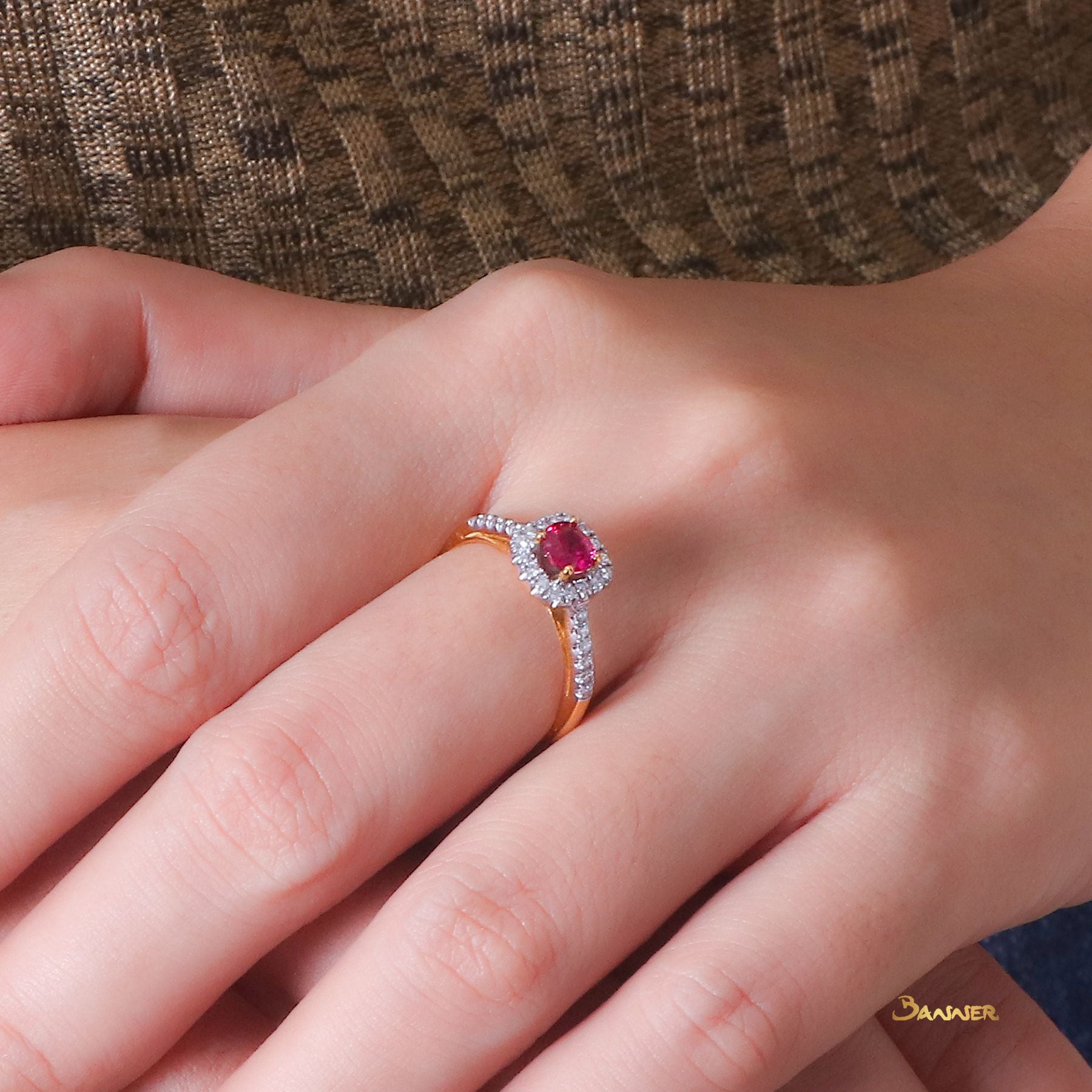 Ruby and Diamond Halo Ring