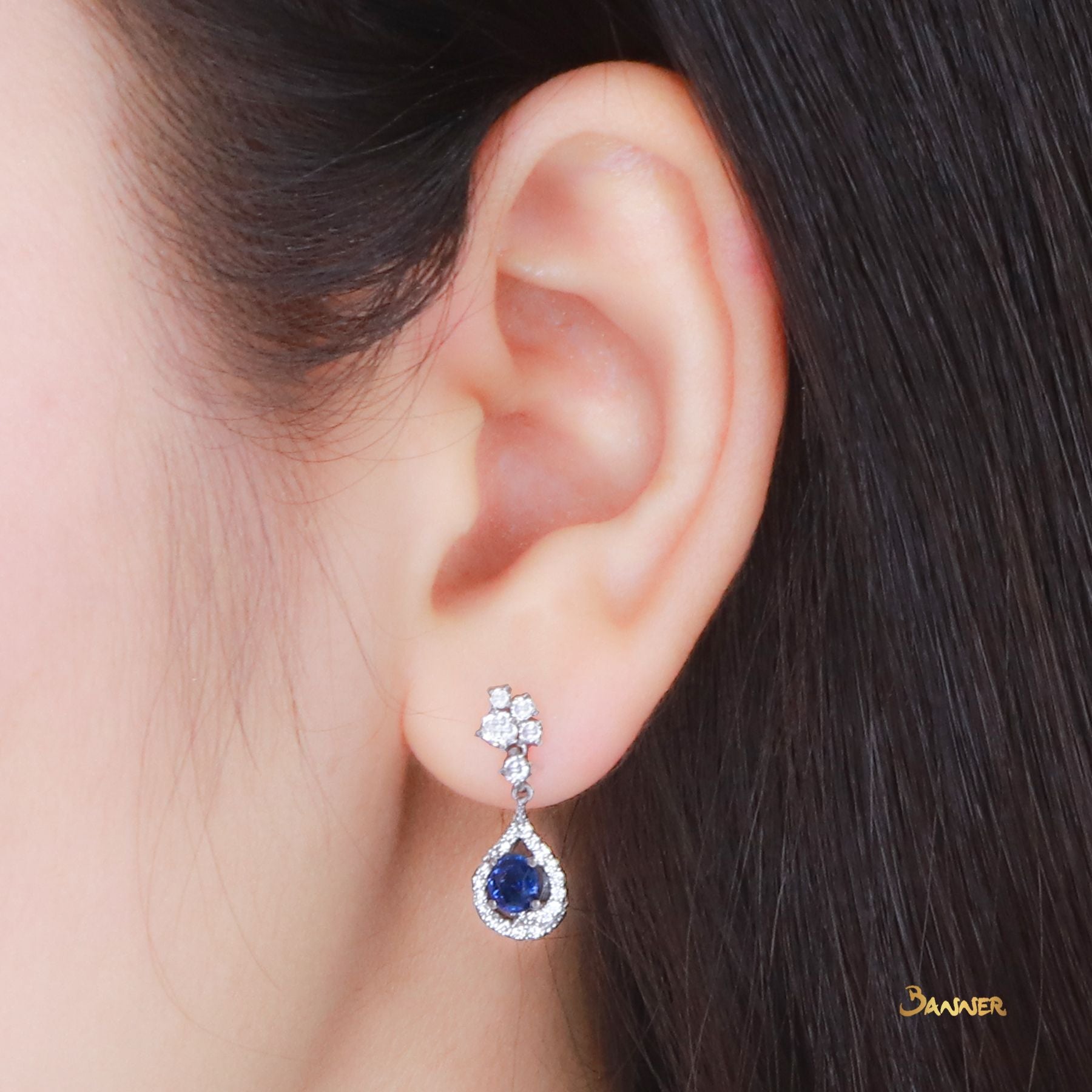 Sapphire and Diamond Rain-drop Earrings