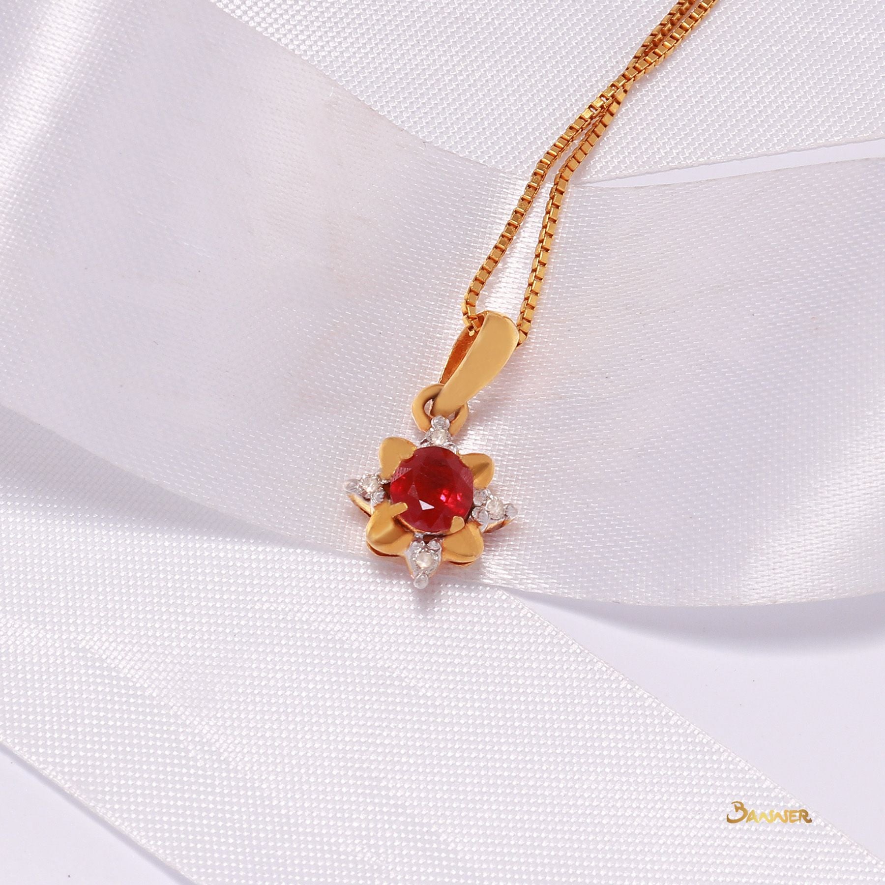 Ruby and Diamond Floral Pendant