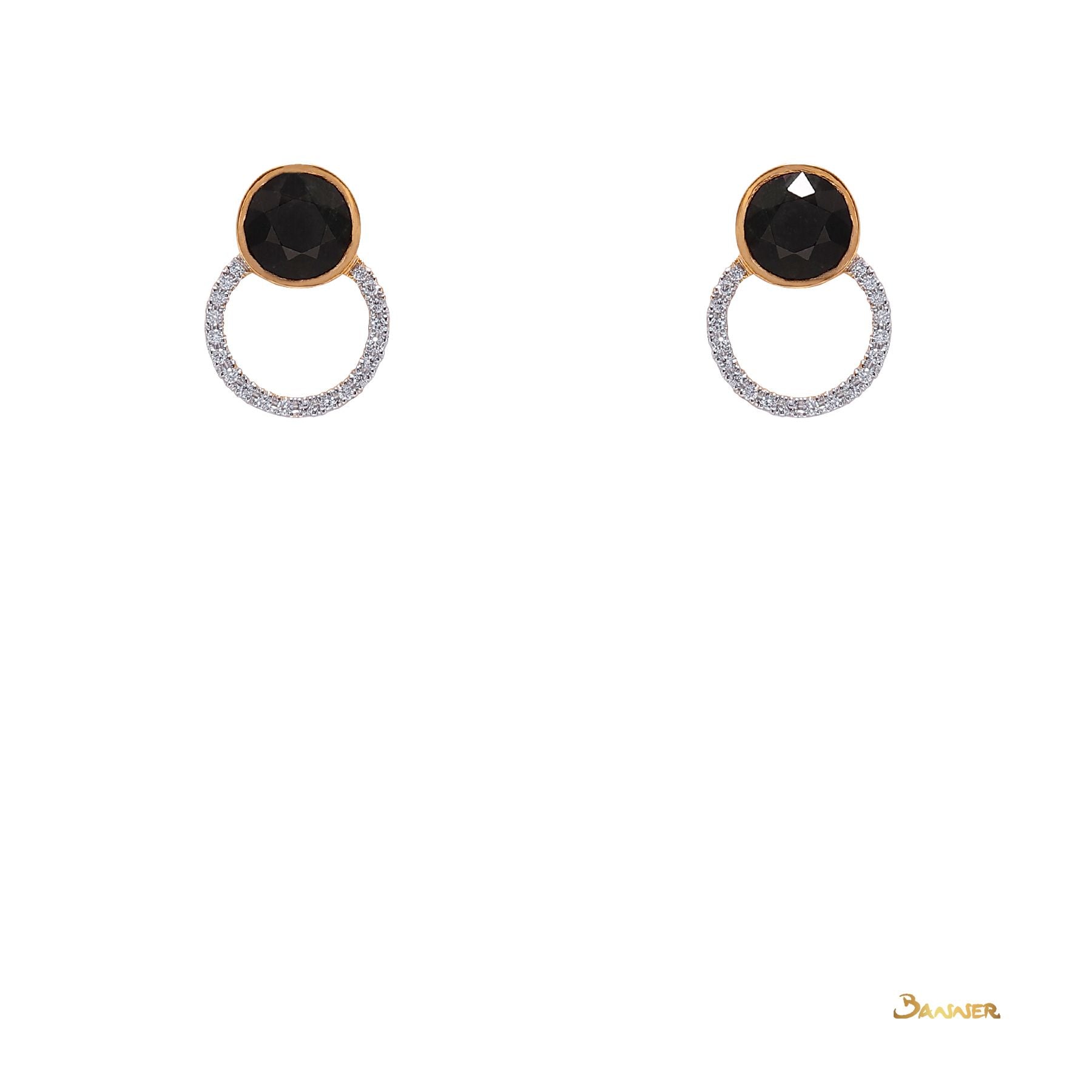 Black Jade and Diamond Circle Earrings