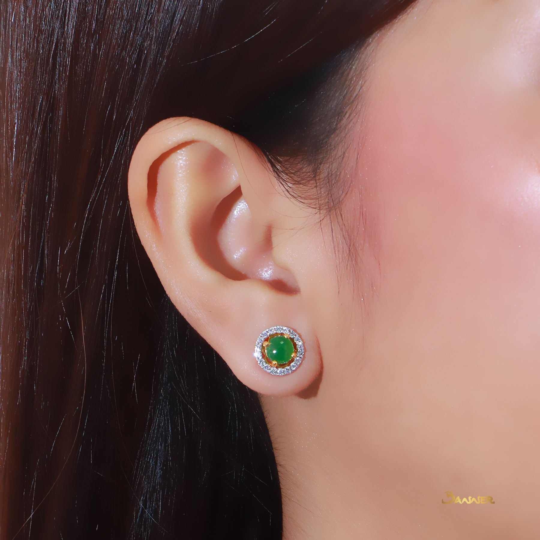 Jade and Diamond 2-way Halo Earrings