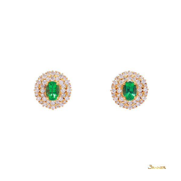 Emerald and Diamond Double Halo Earrings