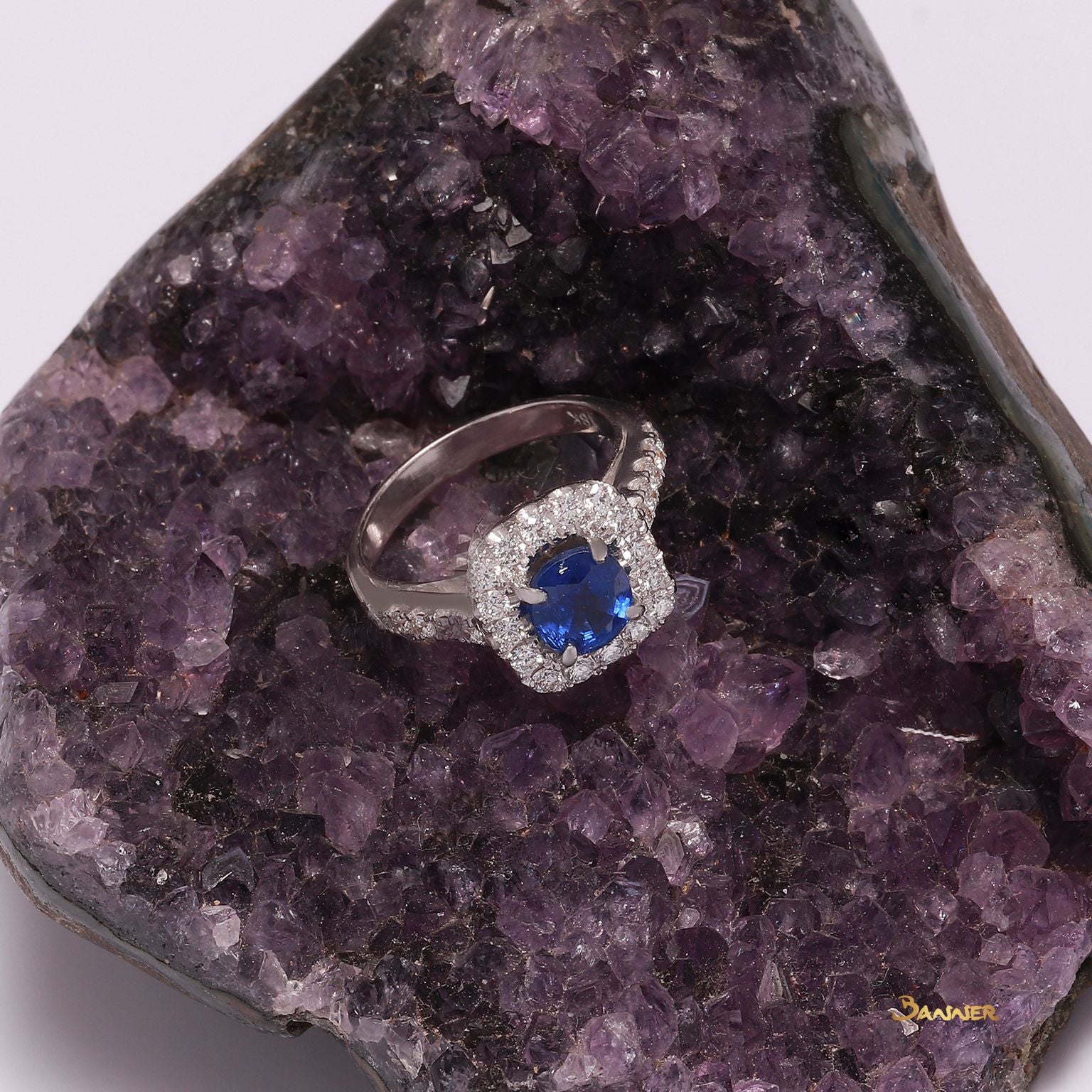 Sapphire and Diamond Halo Ring