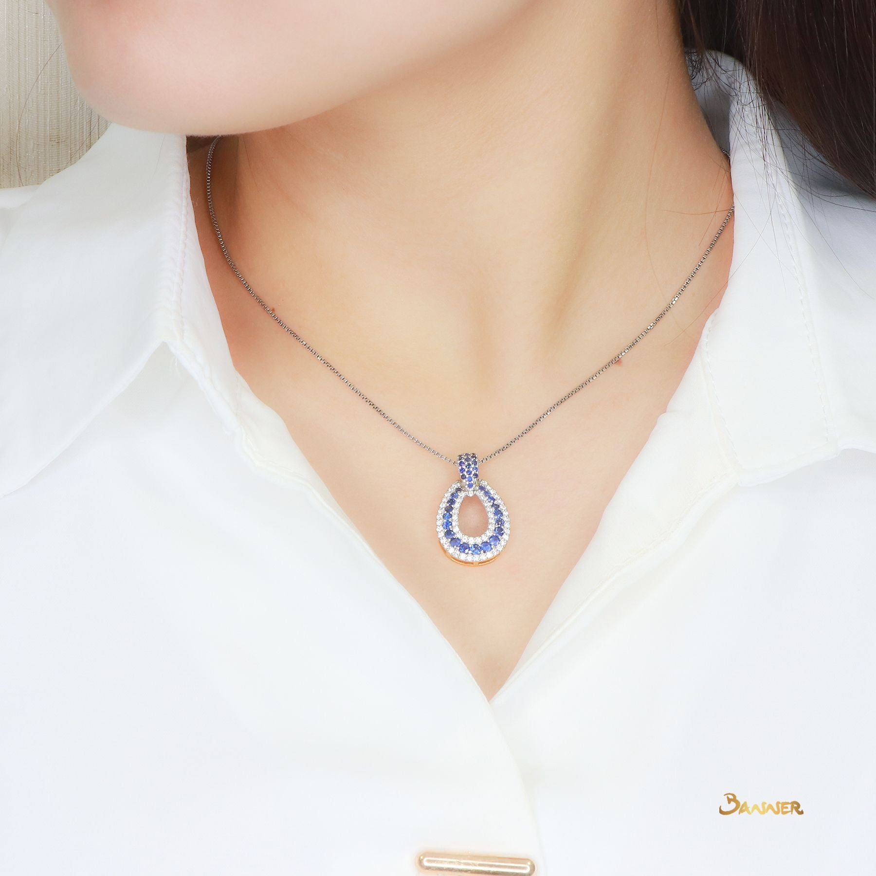 Sapphire and Diamond Rain-drop Pendant