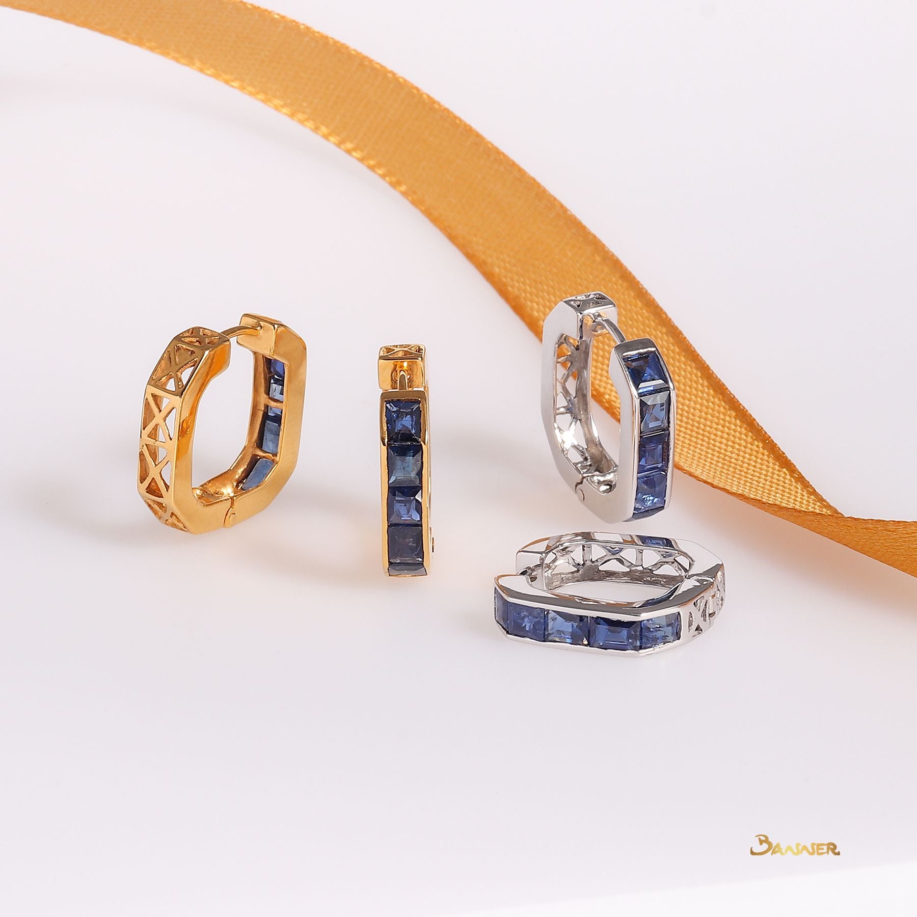 Sapphire Emerald Cut Huggie Earrings