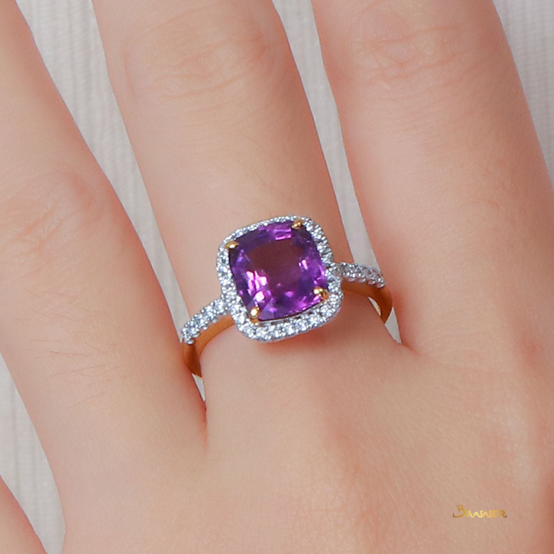 Amethyst and Diamond Halo Ring