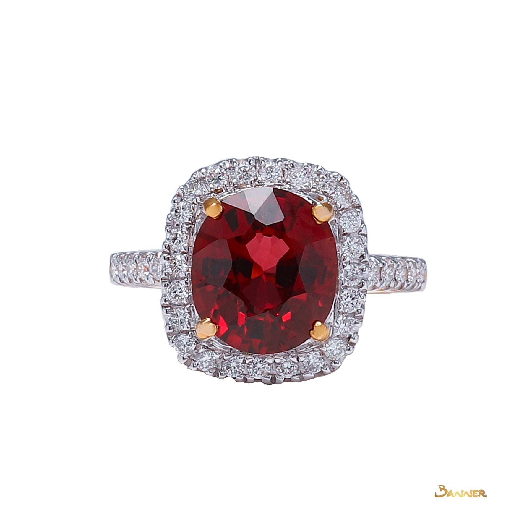 Garnet and Diamond Halo Ring