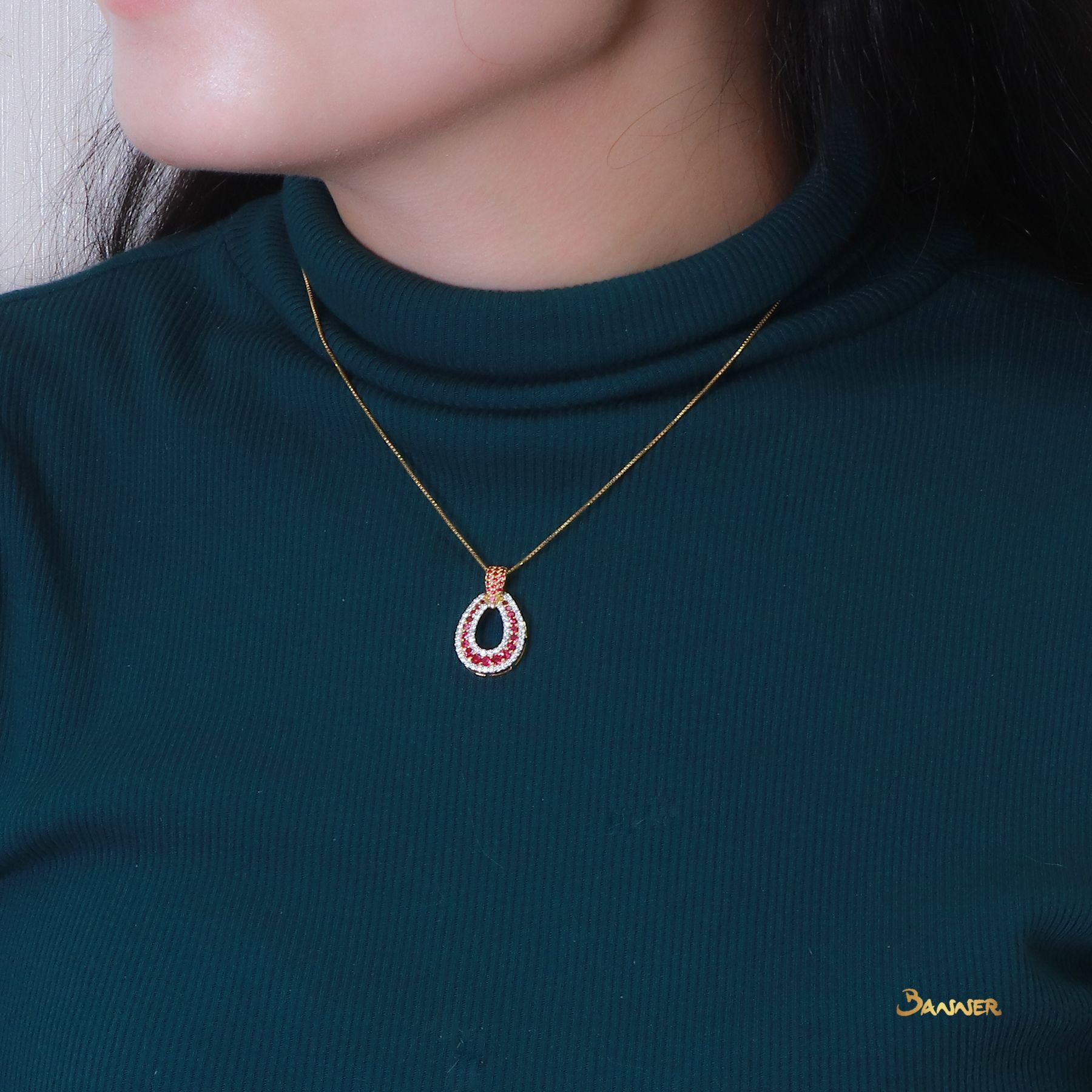 Ruby and Diamond Rain-drop Pendant