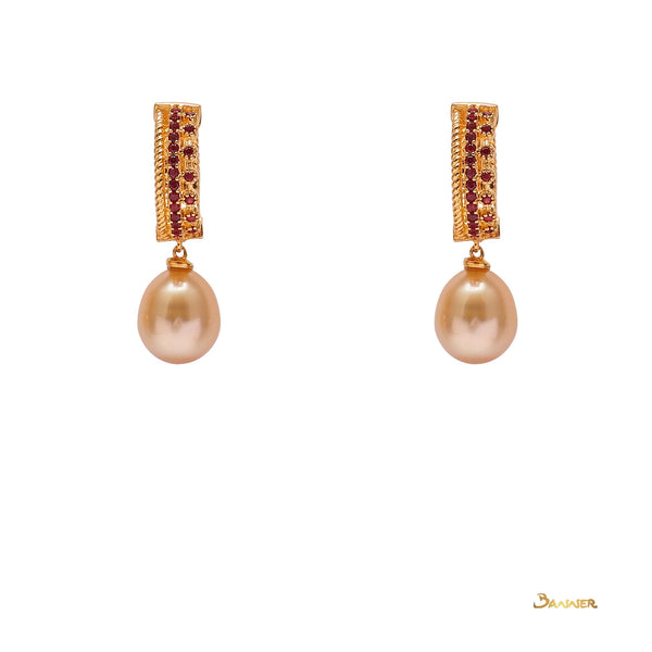 Pearl and Ruby Dangle Earrings
