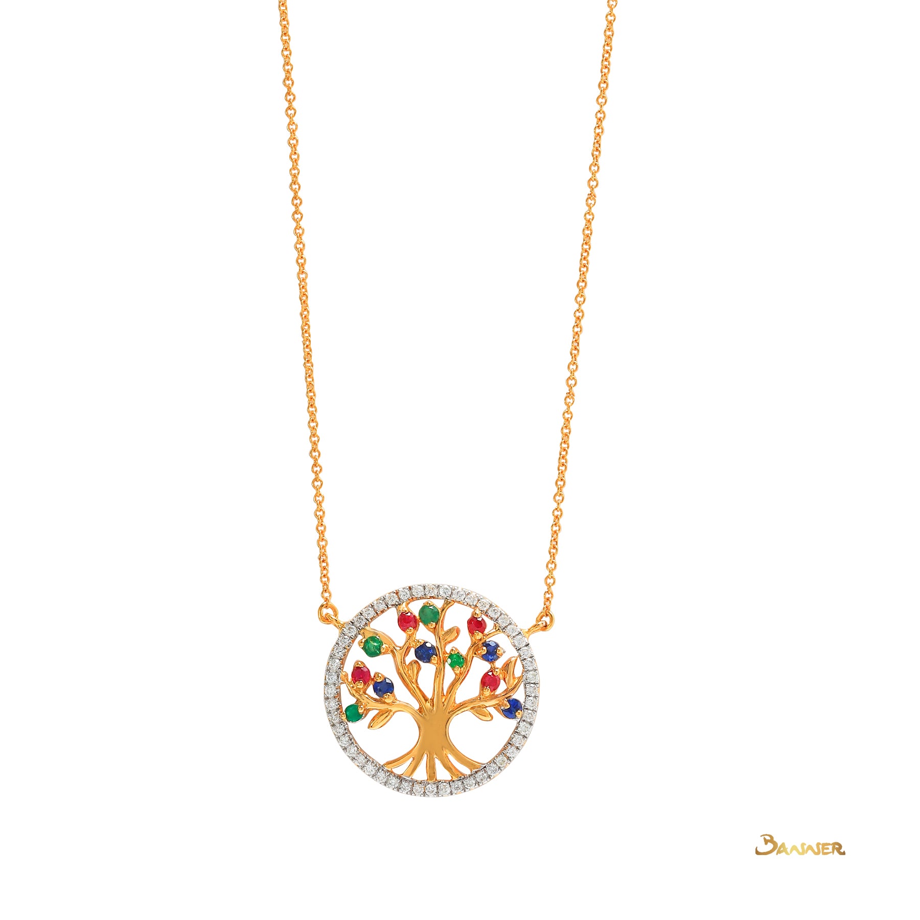 Ruby, Emerald, Sapphire and Diamond Tree-of-Life Necklace