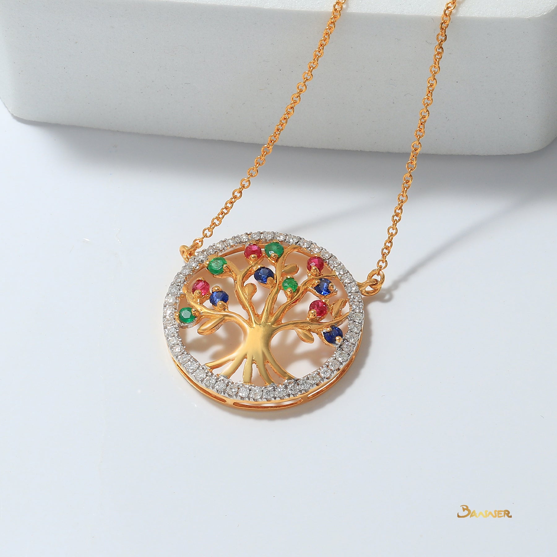 Ruby, Emerald, Sapphire and Diamond Tree-of-Life Necklace