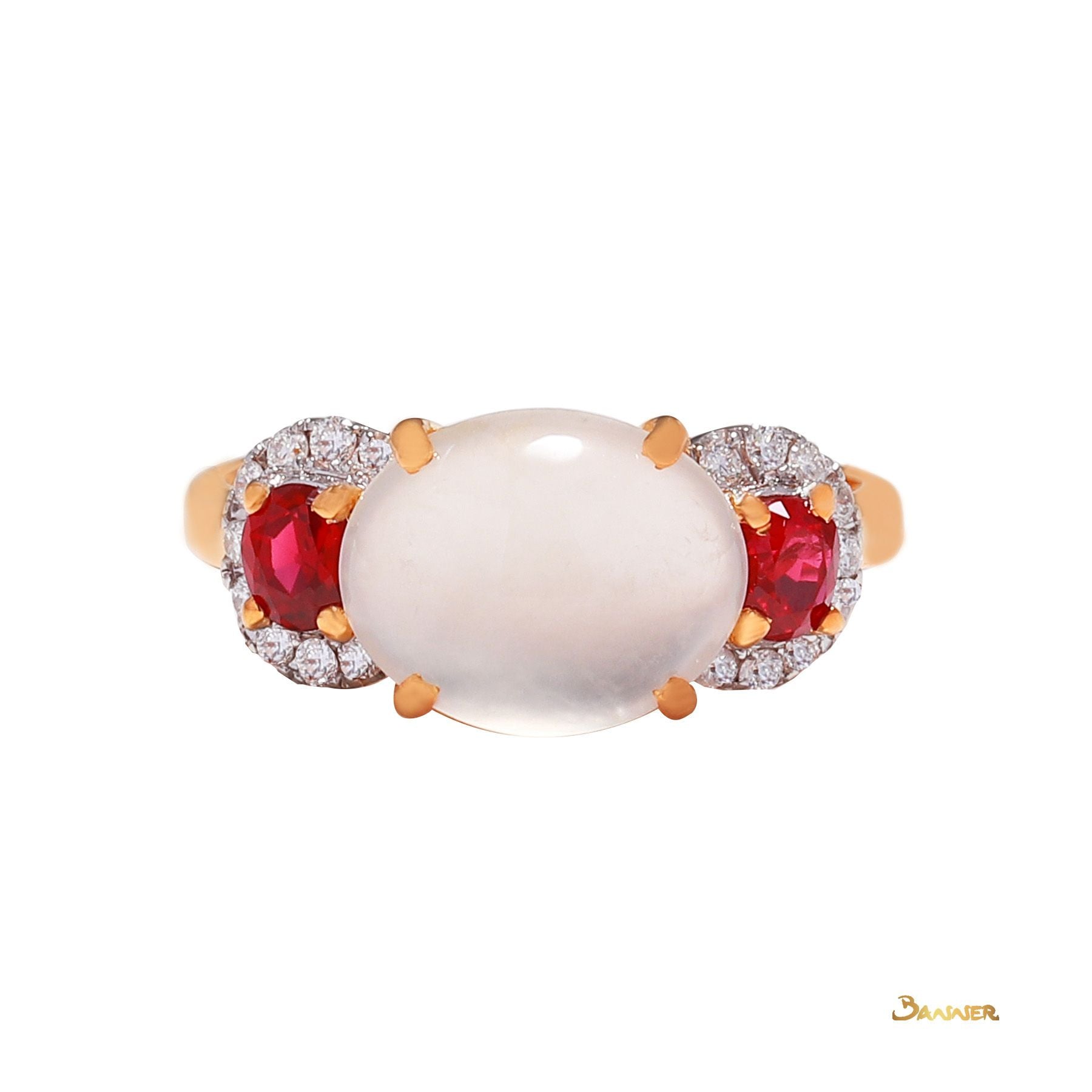 White Jade ,Ruby and Diamond Ring