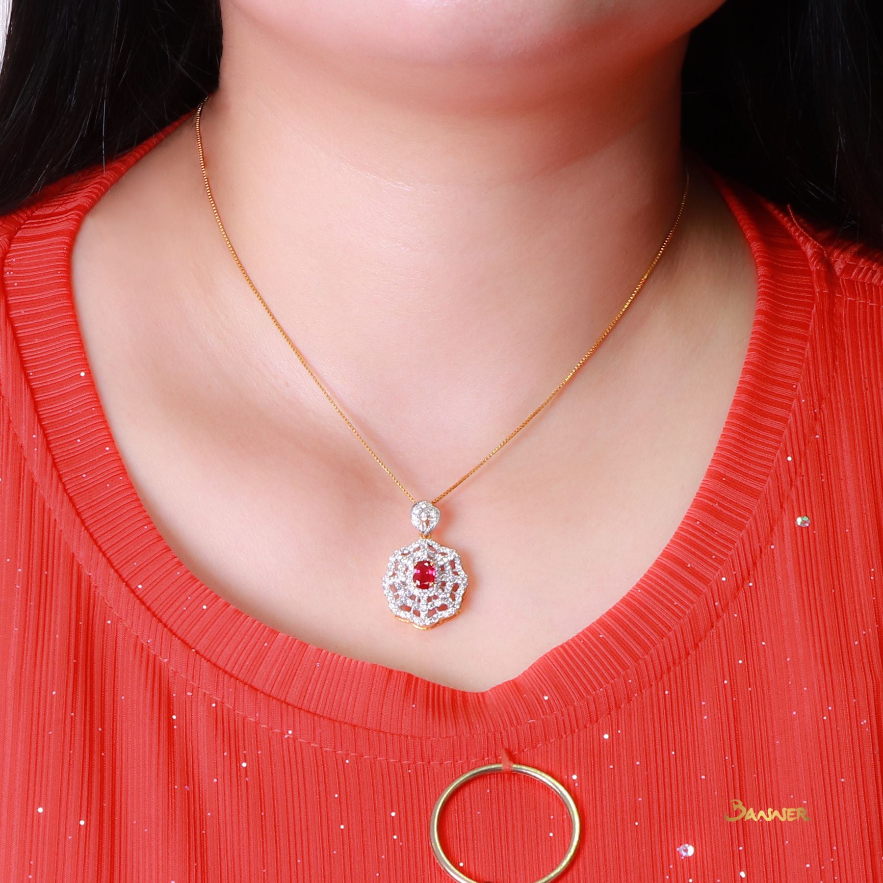 Ruby and Diamond Flower Pendant