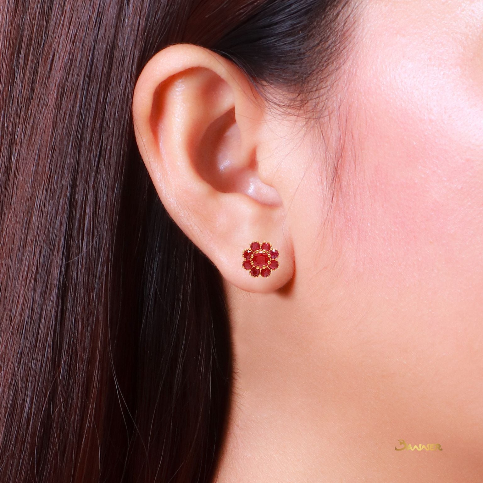 Ruby Flower Earrings