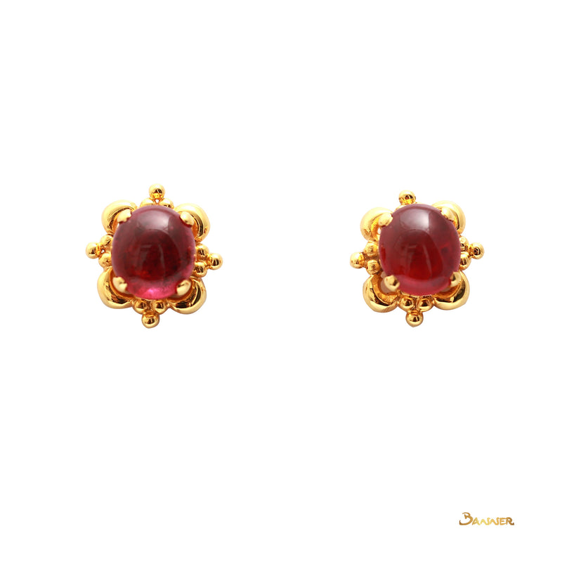 Ruby Cabochon Flower Earrings