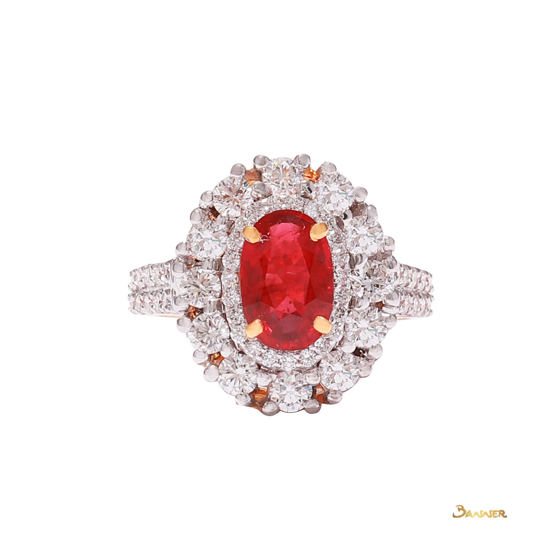 Ruby and Diamond Double Halo Ring