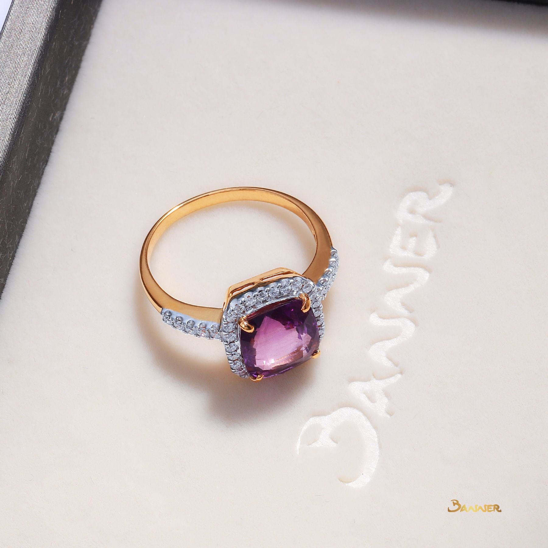 Amethyst and Diamond Halo Ring