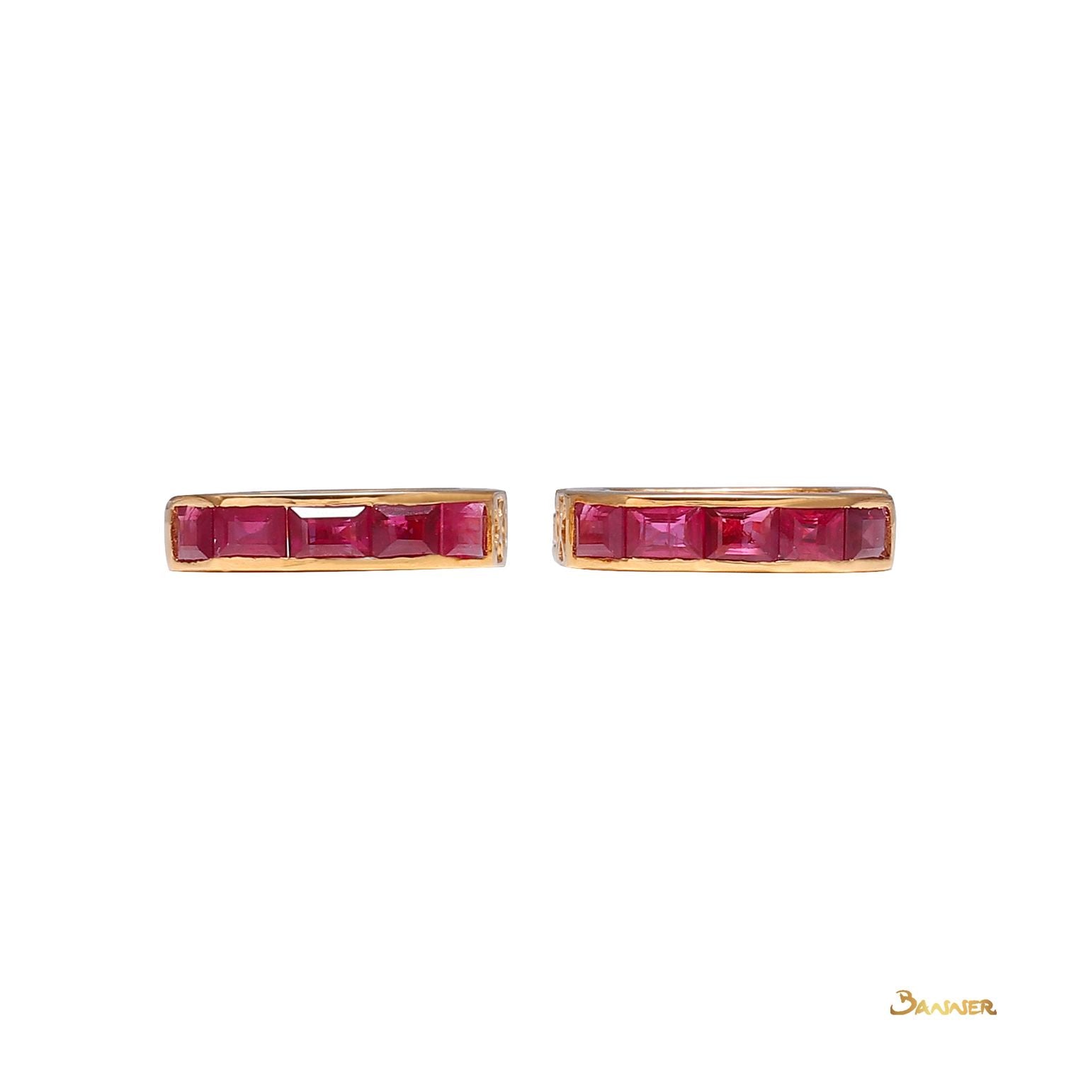 Ruby Emerald Cut Huggie Earrings